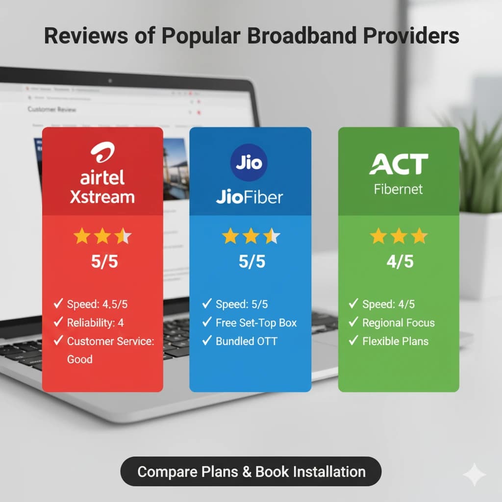 Reviews of Popular Broadband Providers – Airtel, JioFiber, ACT